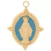 Pendentif ovale 18x13 mm - motif Vierge - Acier inox 316L Doré - Turquoise x1