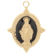 Pendentif ovale 18x13 mm - motif Vierge - Acier inox 316L Doré - Noir x1|raw }}