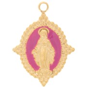 Pendentif ovale 18x13 mm - motif Vierge - Acier inox 316L Doré - Fuchsia x1|raw }}
