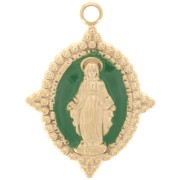 Pendentif ovale 18x13 mm - motif Vierge - Acier inox 316L Doré - Vert sapin x1|raw }}