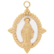 Pendentif ovale 18x13 mm - motif Vierge - Acier inox 316L Doré - Blanc x1