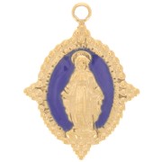 Pendentif ovale 18x13 mm - motif Vierge - Acier inox 316L Doré - Bleu foncé x1|raw }}