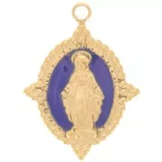 Pendentif ovale 18x13 mm - motif Vierge - Acier inox 316L Doré - Bleu foncé x1