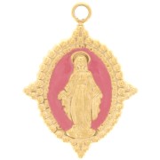 Pendentif ovale 18x13 mm - motif Vierge - Acier inox 316L Doré - Vieux rose x1|raw }}
