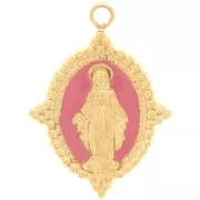 Pendentif ovale 18x13 mm - motif Vierge - Acier inox 316L Doré - Vieux rose x1