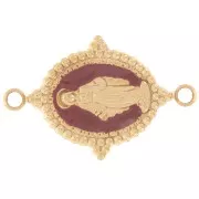 Intercalaire ovale 21x13 mm - motif Vierge - Acier inox 316L Doré - Bordeaux x1