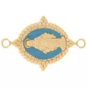 Intercalaire ovale 21x13 mm - motif Vierge - Acier inox 316L Doré - Turquoise x1