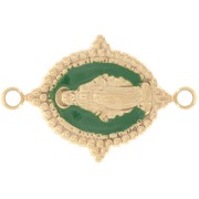 Intercalaire ovale 21x13 mm - motif Vierge - Acier inox 316L Doré - Vert sapin x1