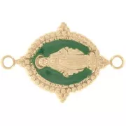 Intercalaire ovale 21x13 mm - motif Vierge - Acier inox 316L Doré - Vert sapin x1