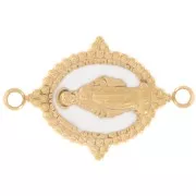 Intercalaire ovale 21x13 mm - motif Vierge - Acier inox 316L Doré - Blanc x1