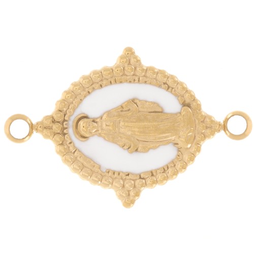 Intercalaire ovale 21x13 mm - motif Vierge - Acier inox 316L Doré - Blanc x1