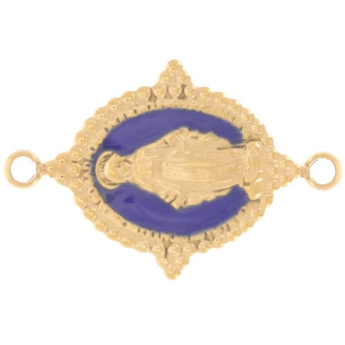 Intercalaire ovale 21x13 mm - motif Vierge - Acier inox 304L Doré - Bleu foncé