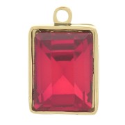 Breloque rectangle 11x7 mm avec verre facetté - Acier inox 316L Doré - Rouge x1|raw }}