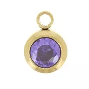 Breloque pierre naissance oxyde zirconium 6mm Février Acier inox304L  Doré Amethyst