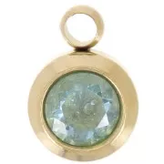 Breloque pierre naissance oxyde zirconium 6mm Mars Acier inox 304L  Doré Aquamarine