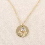 Breloque pierre naissance oxyde zirconium 6 mm Avril Acier inox 304L  Doré Crystal