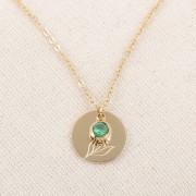 Breloque pierre naissance oxyde zirconium 6mm Mai Acier inox 304L Doré Emeraude