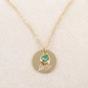 Breloque pierre naissance oxyde zirconium 6mm Mai Acier inox 304L Doré Emeraude