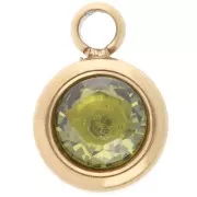 Breloque pierre naissance oxyde zirconium 6 mm Août Acier inox 304L  Doré - Peridot