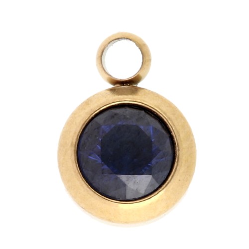 Breloque pierre naissance oxyde zircon 6mm Septembre Acier inox 304L  Doré Saphir