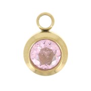 Breloque pierre naissance oxyde zirconium 6mm Octobre Acier inox 304L  Doré Rose
