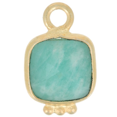 Breloque carrée 11x7 mm en pierre gemme facettée - Doré à l'or fin - Amazonite x1