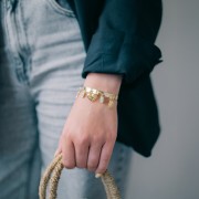 Breloque carrée 11x7mm en pierre gemme facettée- Doré à l'or fin - Labradoritex1