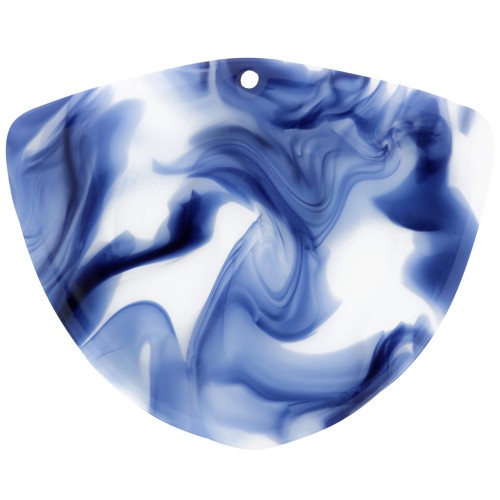 Pendentif géométrique en acétate 35x45 mm - Marbré Bleu foncé - Blanc x1