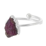 Bague druzy en pierre gemme Sillimanite teintée T.48 à 56 - Arg 925 - imit Rubis