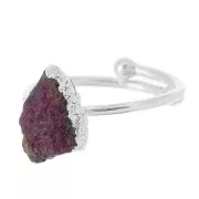 Bague druzy en pierre gemme Sillimanite teintée T.48 à 56 - Arg 925 - imit Rubis