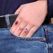 Bague druzy en pierre gemme Sillimanite teintée T.48 à 56 - Arg 925 - imit Rubis