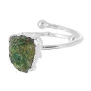 Bague druzy - pierre gemme Sillimanite teintée T.48 à 56 - Arg 925 - imit Emeraude