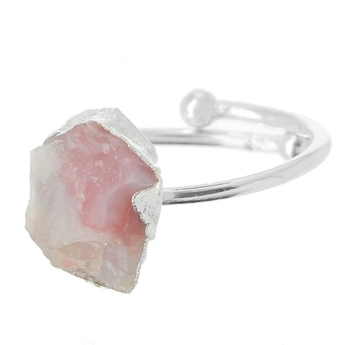 Bague druzy en pierre gemme - Taille 48 à 56 - Argent 925 - Opale rose x1