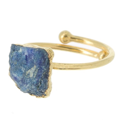 Bague druzy pierre Sillimanite teintée T.48 à 56 Arg 925 Doré Or fin - imit Saphir