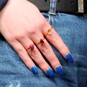 Bague druzy pierre Sillimanite teintée T.48 à 56 Arg 925 Doré Or fin - imit Rubis