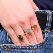 Bague druzy - Sillimanite teintée T.48 à 56 - Arg 925 Doré Or fin - imit Emeraude