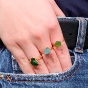 Bague druzy en pierre gemme - T.48 à 56 - Argent 925 Doré Or fin - Aigue-Marine