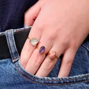 Bague druzy en pierre gemme - Taille 48 à 56 - Argent 925 Doré Or fin - Opale rose