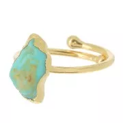 Bague druzy en pierre gemme T.48 à 56 - Arg 925 Doré Or fin - Turquoise naturelle