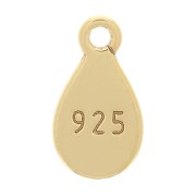 Breloque goutte 9x5 mm marquée 925 avec anneau ouvert - Argent 925 Doré à l'or fin