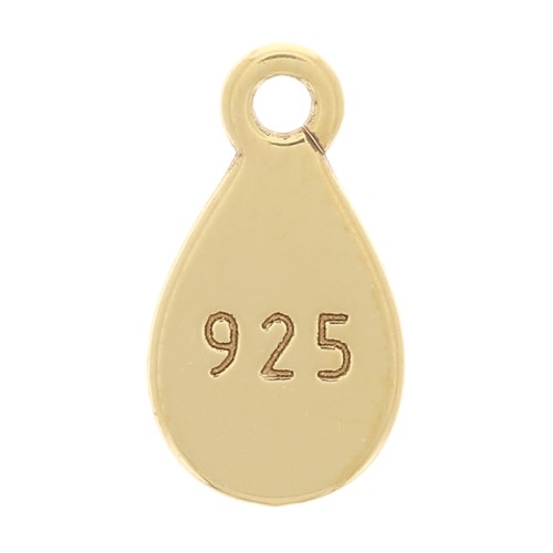Breloque goutte 9x5 mm marquée 925 avec anneau ouvert - Argent 925 Doré à l'or fin