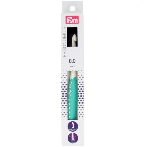 Crochet pour laine en plastique ergonomique Prym - 8 mm - Blanc - Menthe x1