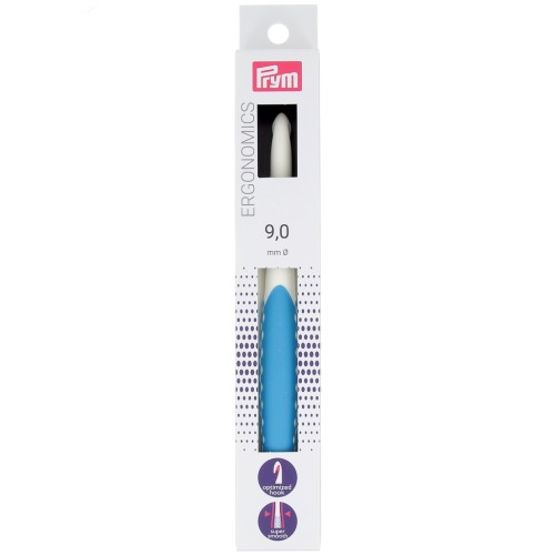 Crochet pour laine en plastique ergonomique Prym - 9 mm - Blanc - Bleu azur x1