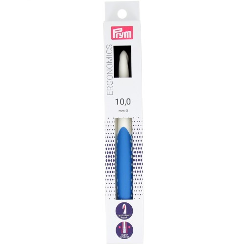 Crochet pour laine en plastique ergonomique Prym - 10 mm - Blanc - Bleu roi x1