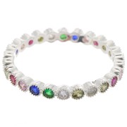 Bague fine avec Oxyde de zirconium - Taille 51 - Placage Argent fin - Multicolore|raw }}