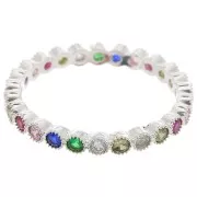 Bague fine avec Oxyde de zirconium - Taille 51 - Placage Argent fin - Multicolore