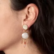 Pendentif chandelier 16mm pierre gemme facettée - Doré à l'or fin - Pierre de lune