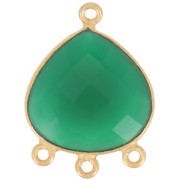 Pendentif chandelier 22x16mm gemme teintée facettée- Doré à l'or fin - Onyx vert