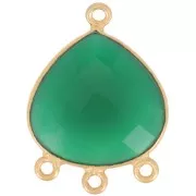 Pendentif chandelier 22x16mm gemme teintée facettée- Doré à l'or fin - Onyx vert