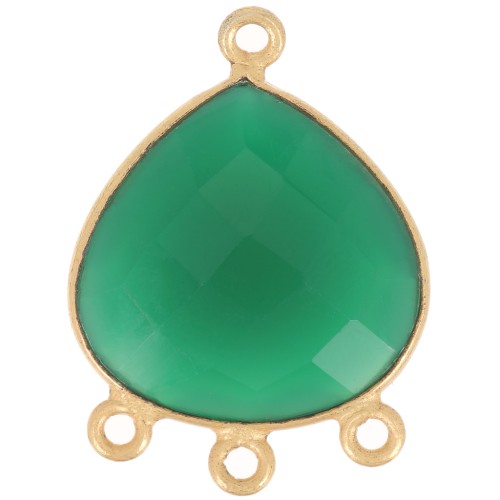 Pendentif chandelier 22x16mm gemme teintée facettée- Doré à l'or fin - Onyx vert